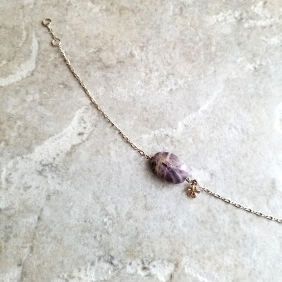 New Handmade gemstone sterling silver bracelet, purple stone and flower charm - Picture 2 of 6